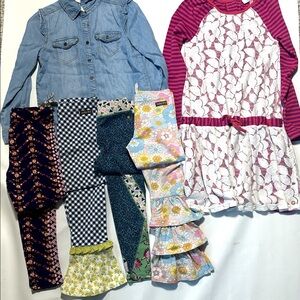 6 piece Matilda Jane girls lot 435 leggings ruffles chambray shirt dress size 10